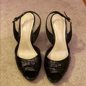 Black patent leather with gold buckle